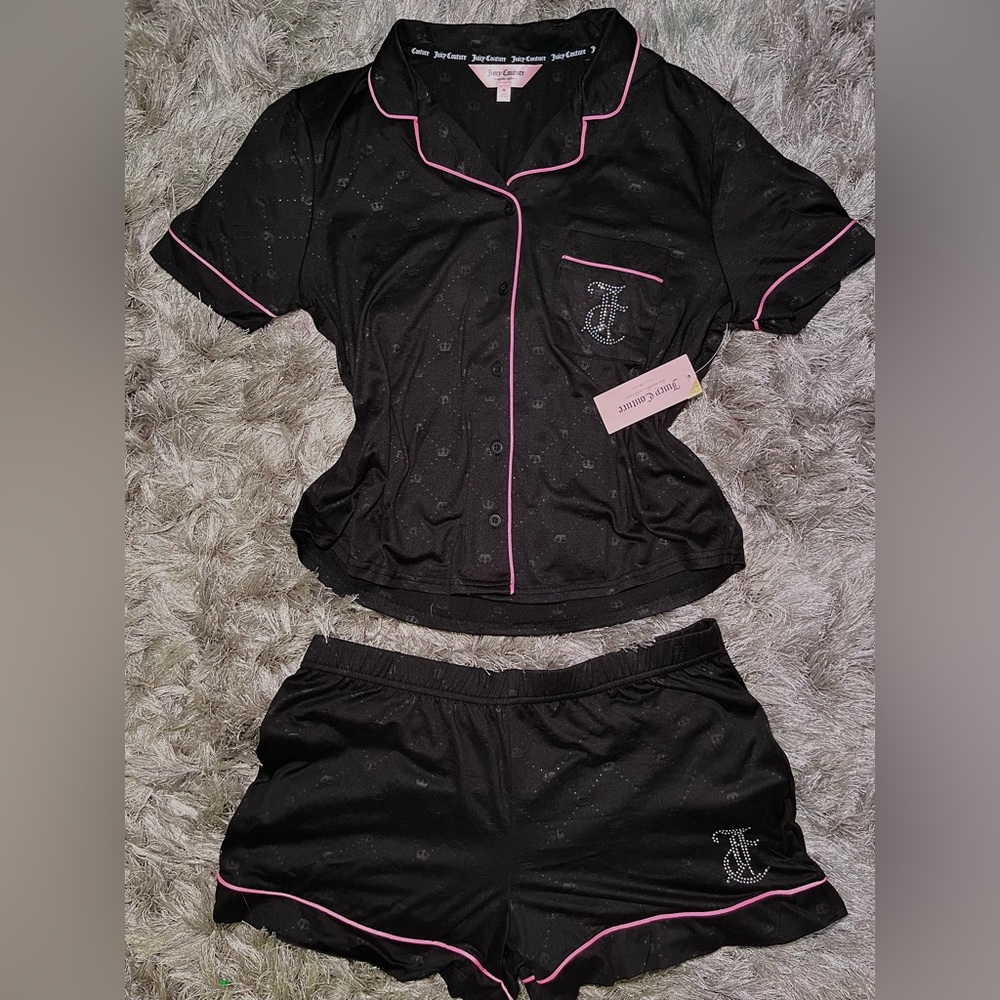 SOLD! Juicy Couture Vintage Rhinestone Black and Pink Pajamas